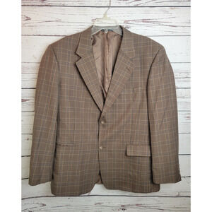 Vtg Personal Choice Sport Coat Brown Plaid Tailored Business Formal Mens Size 44